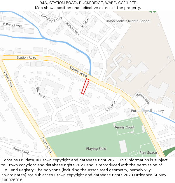 94A, STATION ROAD, PUCKERIDGE, WARE, SG11 1TF: Location map and indicative extent of plot