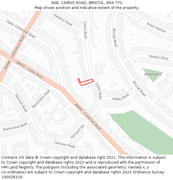 94B, CAIRNS ROAD, BRISTOL, BS6 7TG: Location map and indicative extent of plot