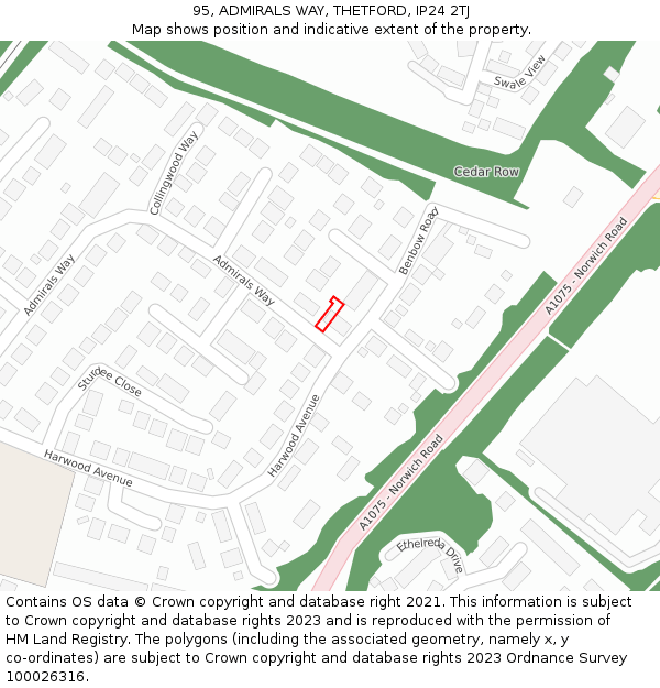 95, ADMIRALS WAY, THETFORD, IP24 2TJ: Location map and indicative extent of plot