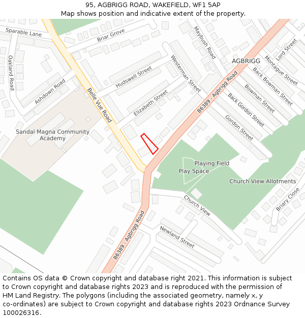 95, AGBRIGG ROAD, WAKEFIELD, WF1 5AP: Location map and indicative extent of plot