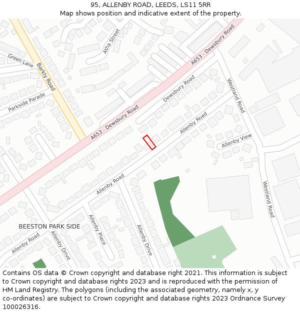 95, ALLENBY ROAD, LEEDS, LS11 5RR: Location map and indicative extent of plot