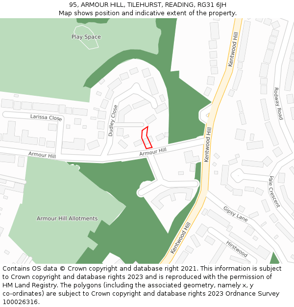 95, ARMOUR HILL, TILEHURST, READING, RG31 6JH: Location map and indicative extent of plot
