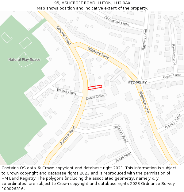 95, ASHCROFT ROAD, LUTON, LU2 9AX: Location map and indicative extent of plot