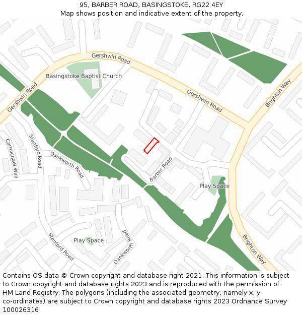 95, BARBER ROAD, BASINGSTOKE, RG22 4EY: Location map and indicative extent of plot