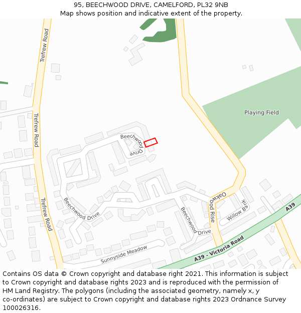 95, BEECHWOOD DRIVE, CAMELFORD, PL32 9NB: Location map and indicative extent of plot