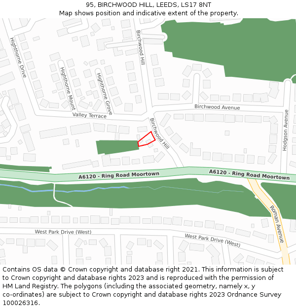 95, BIRCHWOOD HILL, LEEDS, LS17 8NT: Location map and indicative extent of plot