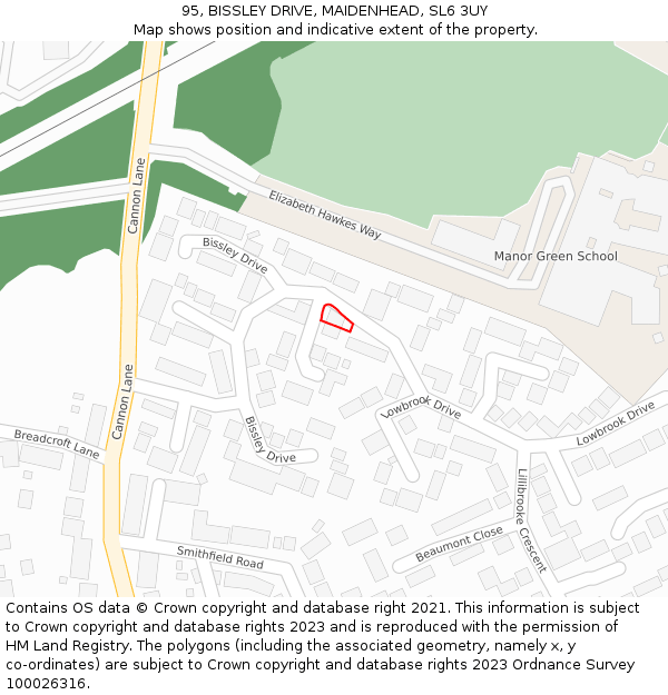 95, BISSLEY DRIVE, MAIDENHEAD, SL6 3UY: Location map and indicative extent of plot