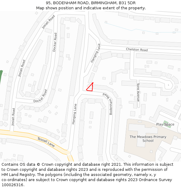 95, BODENHAM ROAD, BIRMINGHAM, B31 5DR: Location map and indicative extent of plot