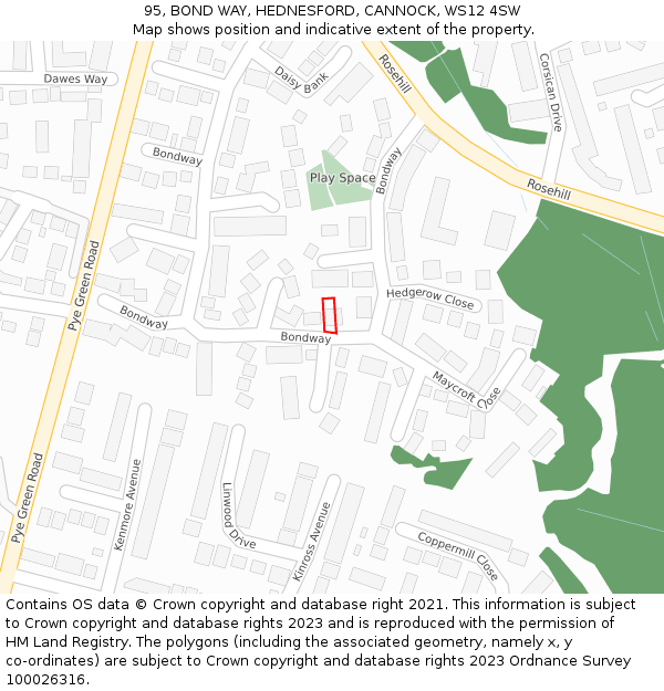 95, BOND WAY, HEDNESFORD, CANNOCK, WS12 4SW: Location map and indicative extent of plot