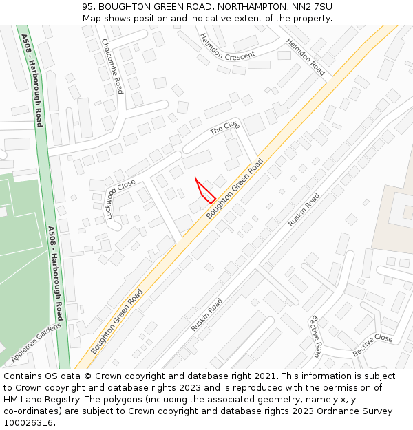 95, BOUGHTON GREEN ROAD, NORTHAMPTON, NN2 7SU: Location map and indicative extent of plot