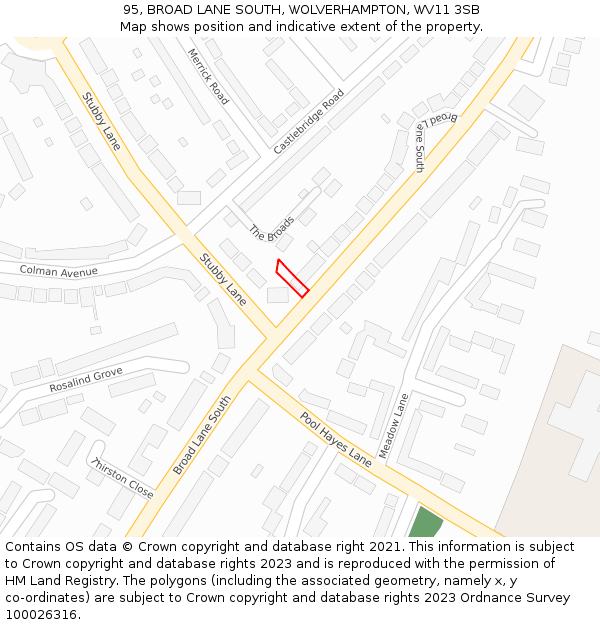 95, BROAD LANE SOUTH, WOLVERHAMPTON, WV11 3SB: Location map and indicative extent of plot