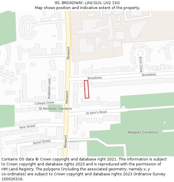 95, BROADWAY, LINCOLN, LN2 1SG: Location map and indicative extent of plot