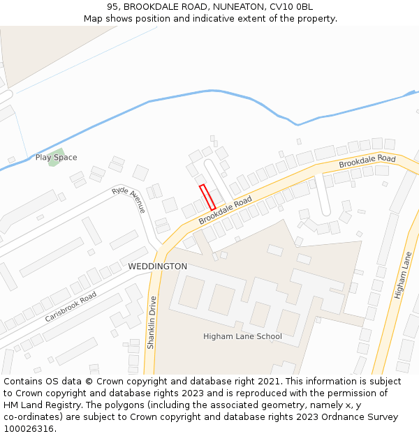 95, BROOKDALE ROAD, NUNEATON, CV10 0BL: Location map and indicative extent of plot