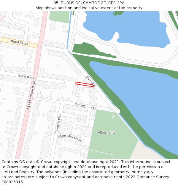 95, BURNSIDE, CAMBRIDGE, CB1 3PA: Location map and indicative extent of plot