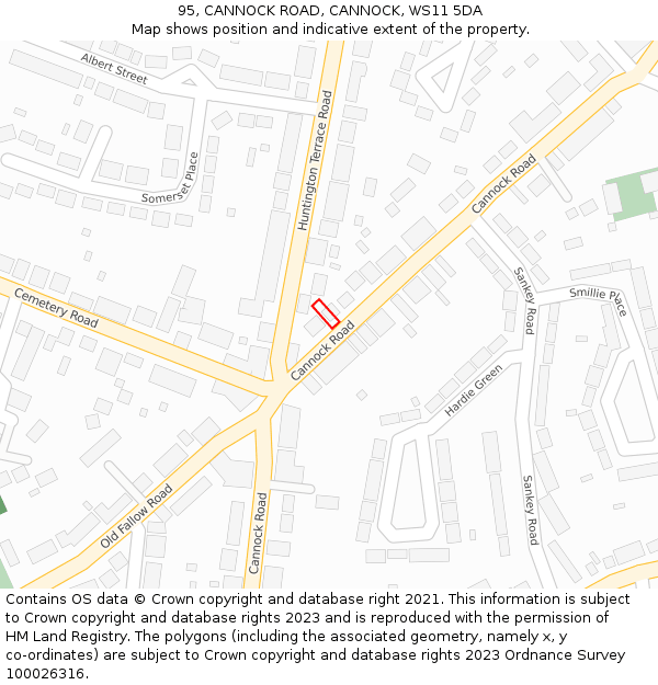 95, CANNOCK ROAD, CANNOCK, WS11 5DA: Location map and indicative extent of plot