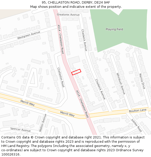 95, CHELLASTON ROAD, DERBY, DE24 9AF: Location map and indicative extent of plot