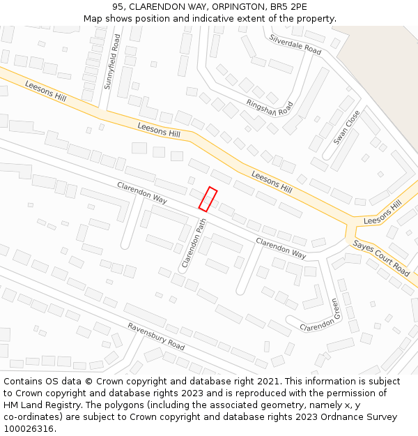 95, CLARENDON WAY, ORPINGTON, BR5 2PE: Location map and indicative extent of plot