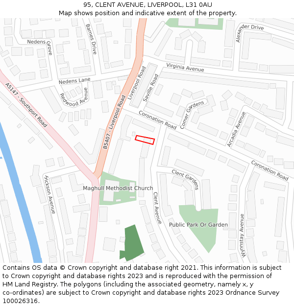 95, CLENT AVENUE, LIVERPOOL, L31 0AU: Location map and indicative extent of plot