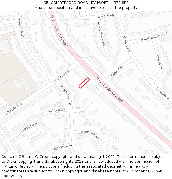 95, COMBERFORD ROAD, TAMWORTH, B79 8PE: Location map and indicative extent of plot