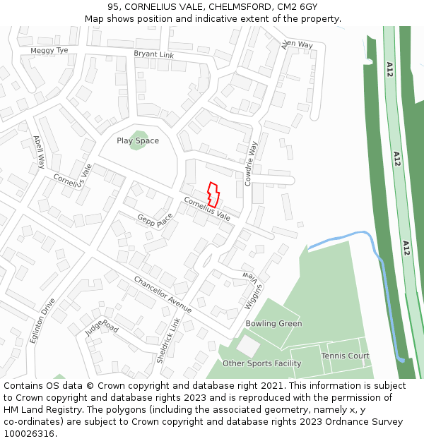 95, CORNELIUS VALE, CHELMSFORD, CM2 6GY: Location map and indicative extent of plot