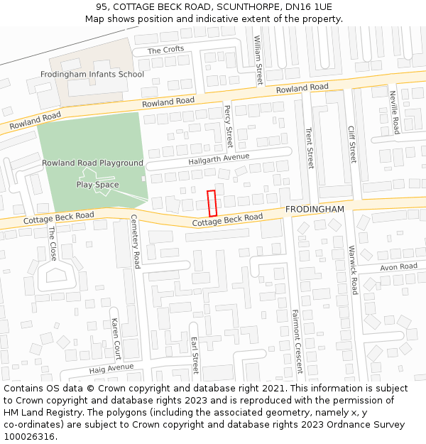 95, COTTAGE BECK ROAD, SCUNTHORPE, DN16 1UE: Location map and indicative extent of plot