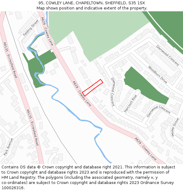 95, COWLEY LANE, CHAPELTOWN, SHEFFIELD, S35 1SX: Location map and indicative extent of plot