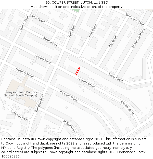 95, COWPER STREET, LUTON, LU1 3SD: Location map and indicative extent of plot