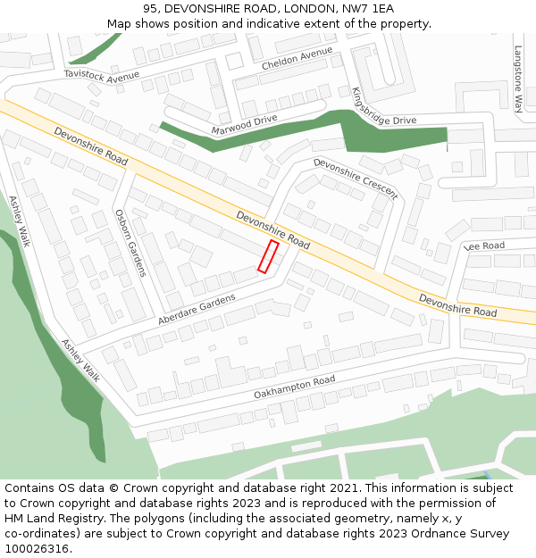 95, DEVONSHIRE ROAD, LONDON, NW7 1EA: Location map and indicative extent of plot