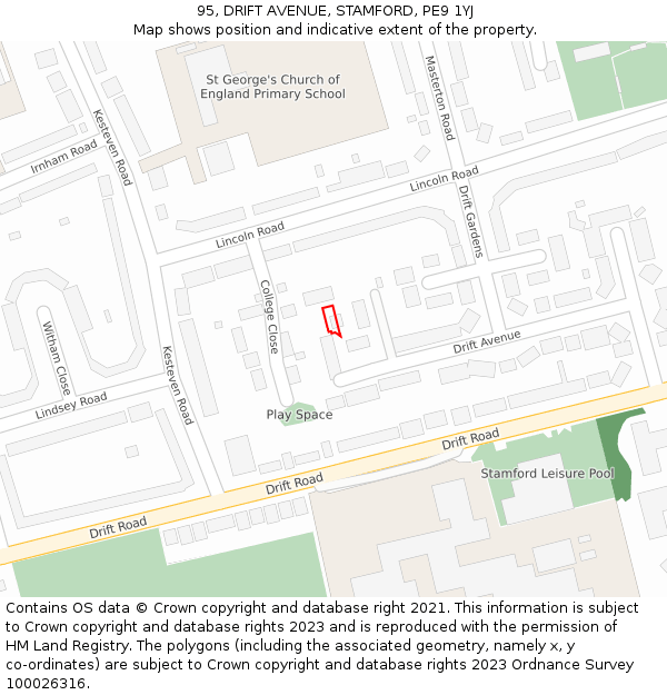 95, DRIFT AVENUE, STAMFORD, PE9 1YJ: Location map and indicative extent of plot