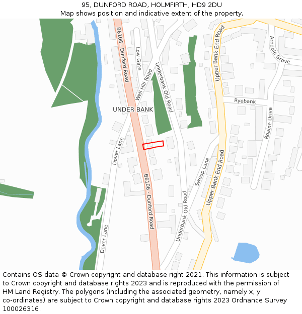 95, DUNFORD ROAD, HOLMFIRTH, HD9 2DU: Location map and indicative extent of plot