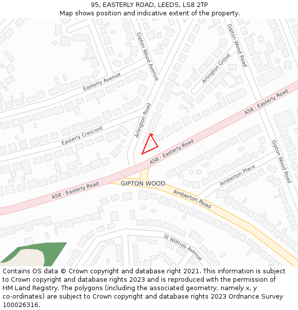 95, EASTERLY ROAD, LEEDS, LS8 2TP: Location map and indicative extent of plot