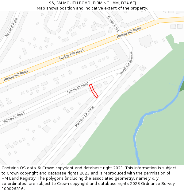95, FALMOUTH ROAD, BIRMINGHAM, B34 6EJ: Location map and indicative extent of plot