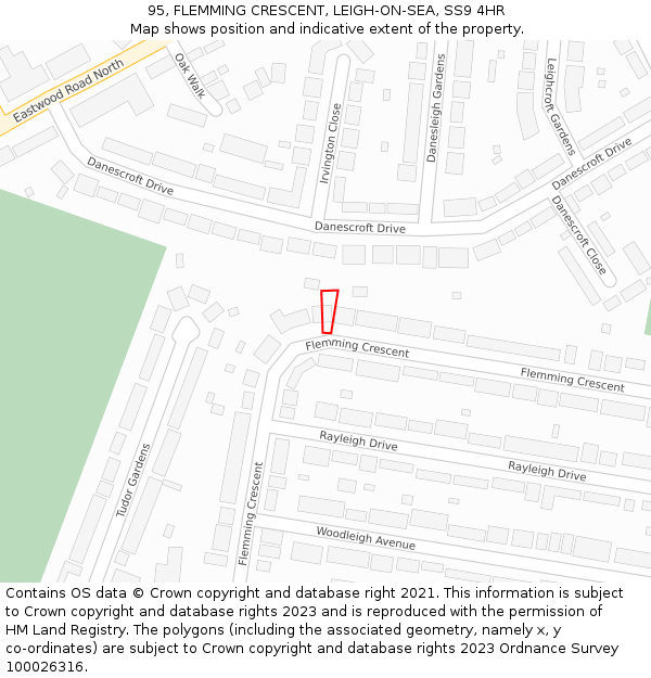 95, FLEMMING CRESCENT, LEIGH-ON-SEA, SS9 4HR: Location map and indicative extent of plot