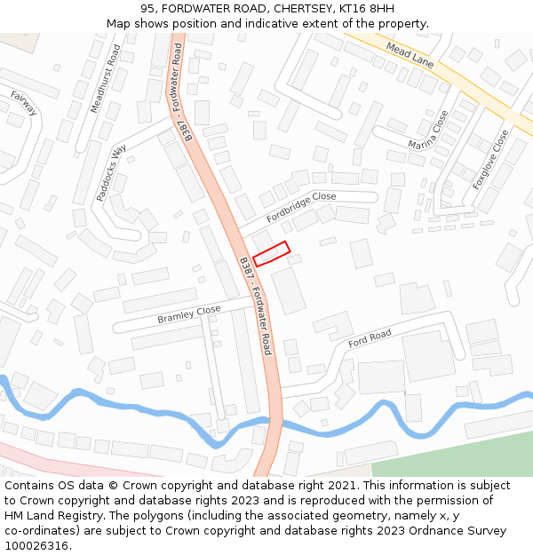 95, FORDWATER ROAD, CHERTSEY, KT16 8HH: Location map and indicative extent of plot