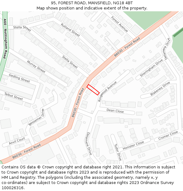 95, FOREST ROAD, MANSFIELD, NG18 4BT: Location map and indicative extent of plot