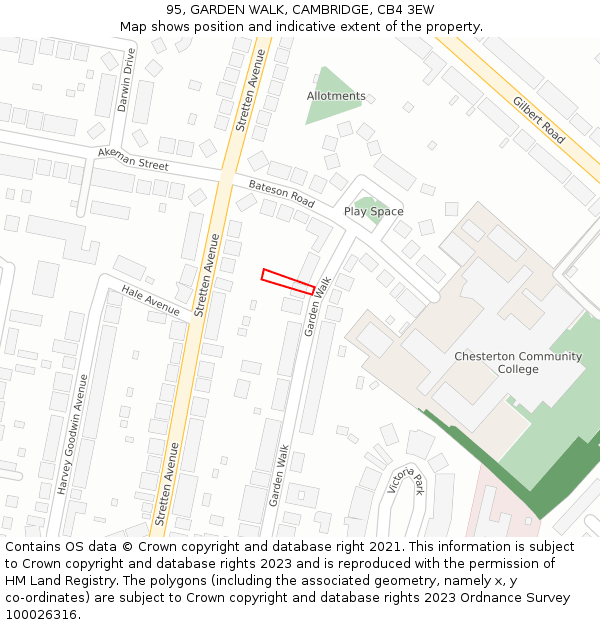 95, GARDEN WALK, CAMBRIDGE, CB4 3EW: Location map and indicative extent of plot