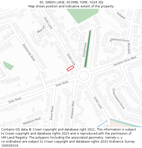 95, GREEN LANE, ACOMB, YORK, YO24 3DJ: Location map and indicative extent of plot