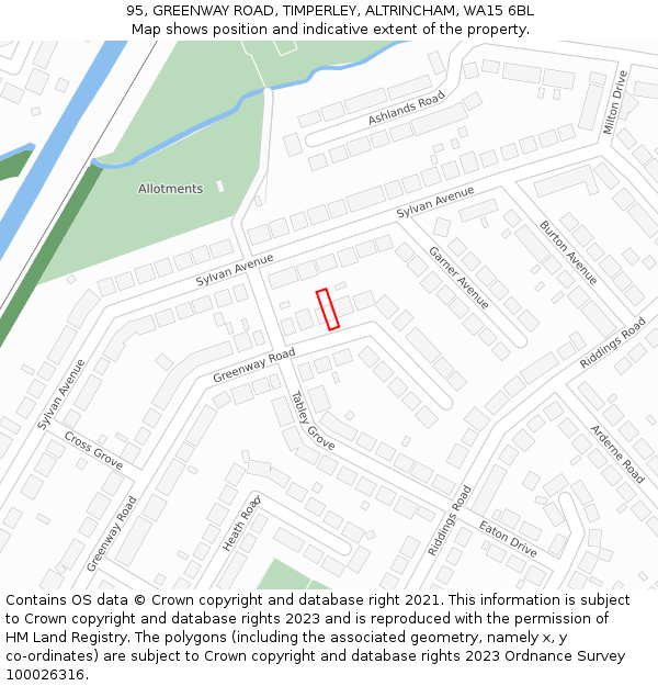 95, GREENWAY ROAD, TIMPERLEY, ALTRINCHAM, WA15 6BL: Location map and indicative extent of plot