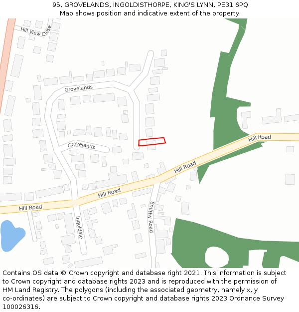 95, GROVELANDS, INGOLDISTHORPE, KING'S LYNN, PE31 6PQ: Location map and indicative extent of plot
