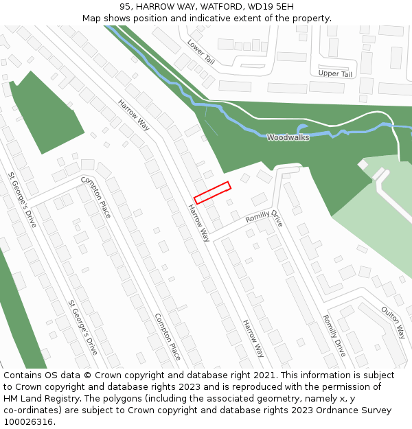 95, HARROW WAY, WATFORD, WD19 5EH: Location map and indicative extent of plot