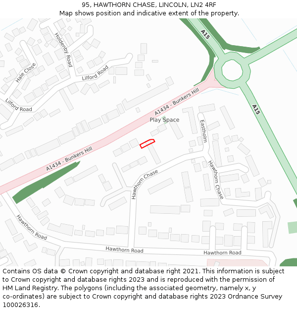 95, HAWTHORN CHASE, LINCOLN, LN2 4RF: Location map and indicative extent of plot