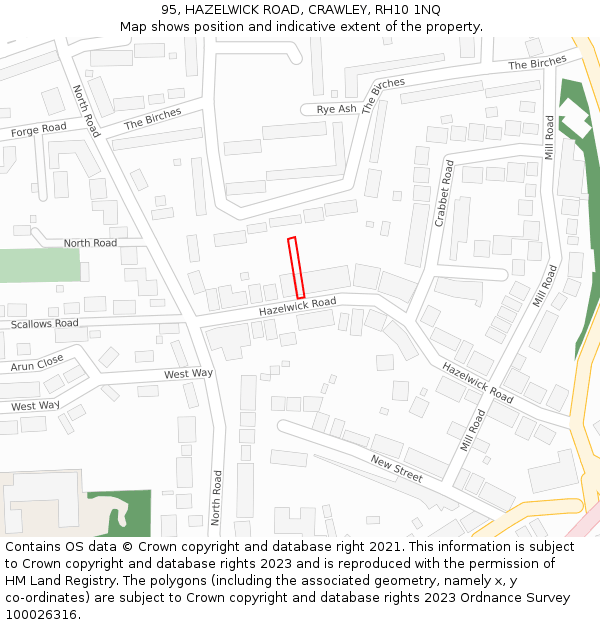 95, HAZELWICK ROAD, CRAWLEY, RH10 1NQ: Location map and indicative extent of plot