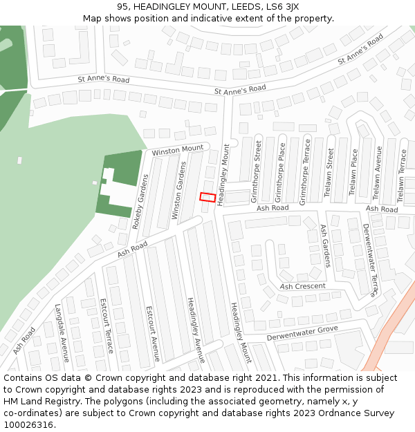 95, HEADINGLEY MOUNT, LEEDS, LS6 3JX: Location map and indicative extent of plot
