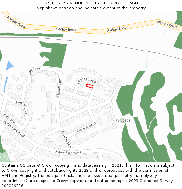 95, HENDY AVENUE, KETLEY, TELFORD, TF1 5GN: Location map and indicative extent of plot