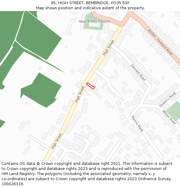 95, HIGH STREET, BEMBRIDGE, PO35 5SF: Location map and indicative extent of plot