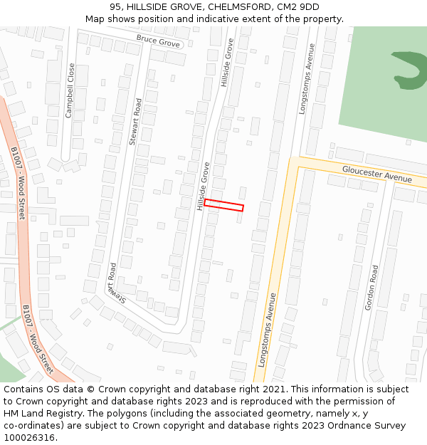95, HILLSIDE GROVE, CHELMSFORD, CM2 9DD: Location map and indicative extent of plot