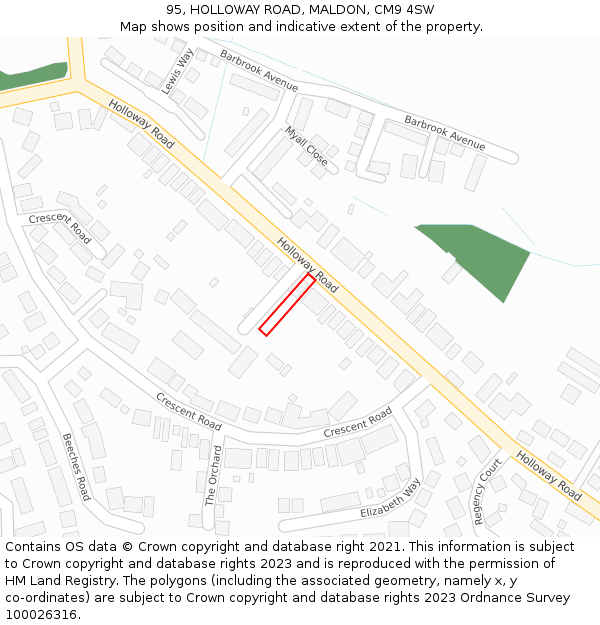 95, HOLLOWAY ROAD, MALDON, CM9 4SW: Location map and indicative extent of plot