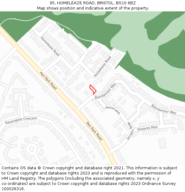 95, HOMELEAZE ROAD, BRISTOL, BS10 6BZ: Location map and indicative extent of plot