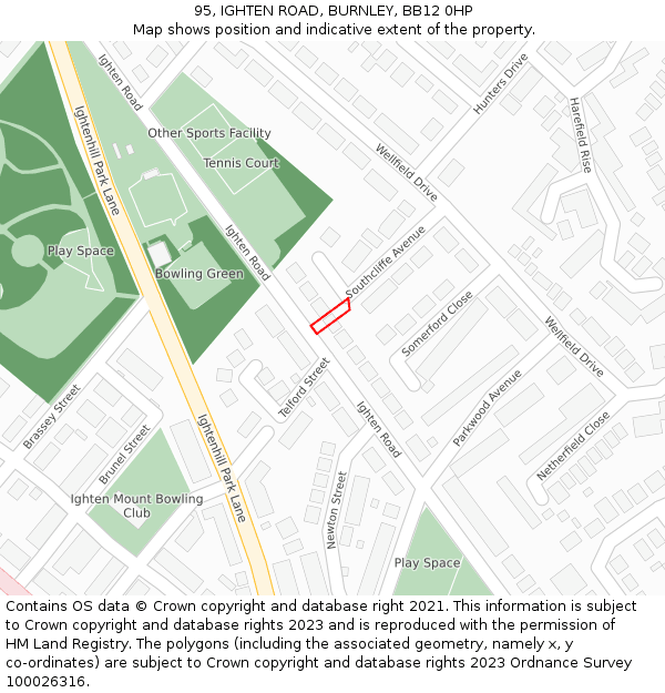 95, IGHTEN ROAD, BURNLEY, BB12 0HP: Location map and indicative extent of plot