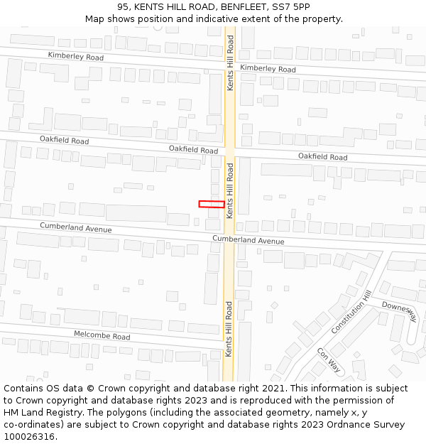 95, KENTS HILL ROAD, BENFLEET, SS7 5PP: Location map and indicative extent of plot
